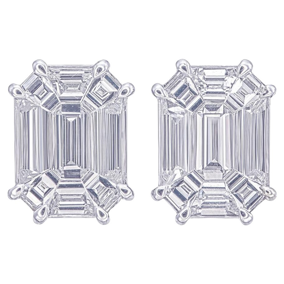 Pie cut earrings with 3.59carat diamonds of 15 carat face up Invisible set studs