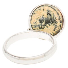 Dubini Emperor Flip Ancient Bronze Coin 18 Karat White Gold Ring