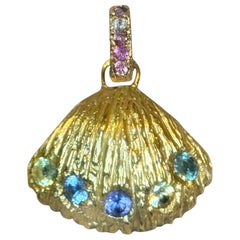 Leto Lama Sea Shell Pendant Necklace with Sapphires 18 Ct Gold Ocean Inspired