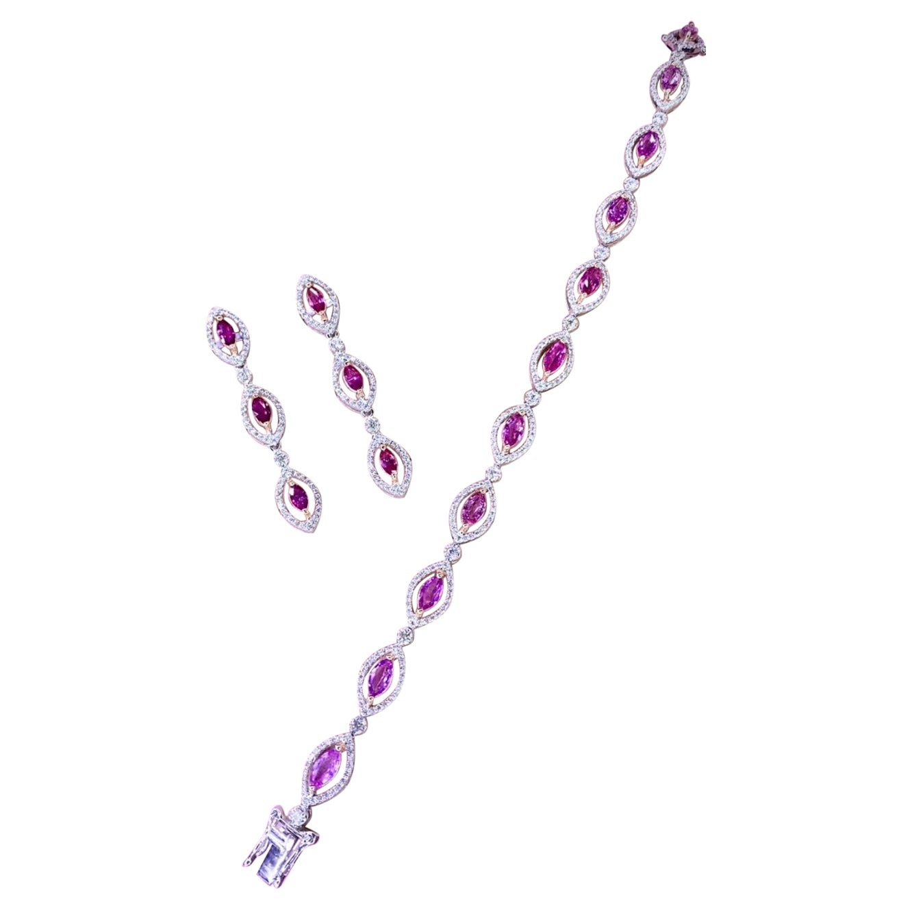 AIG Certified 7.90 Carat Pink Ceylon Sapphires 2.80 Ct Diamonds Bracelet/Earring