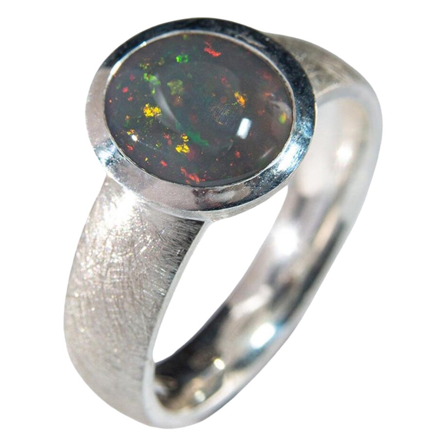 Anillo Ópalo Oscuro plata australiana opalescencia multicolor regalo de boda esposa ópalos
