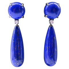 Earrings Diamonds Lapis Lazuli Black Gold 18 Carrats