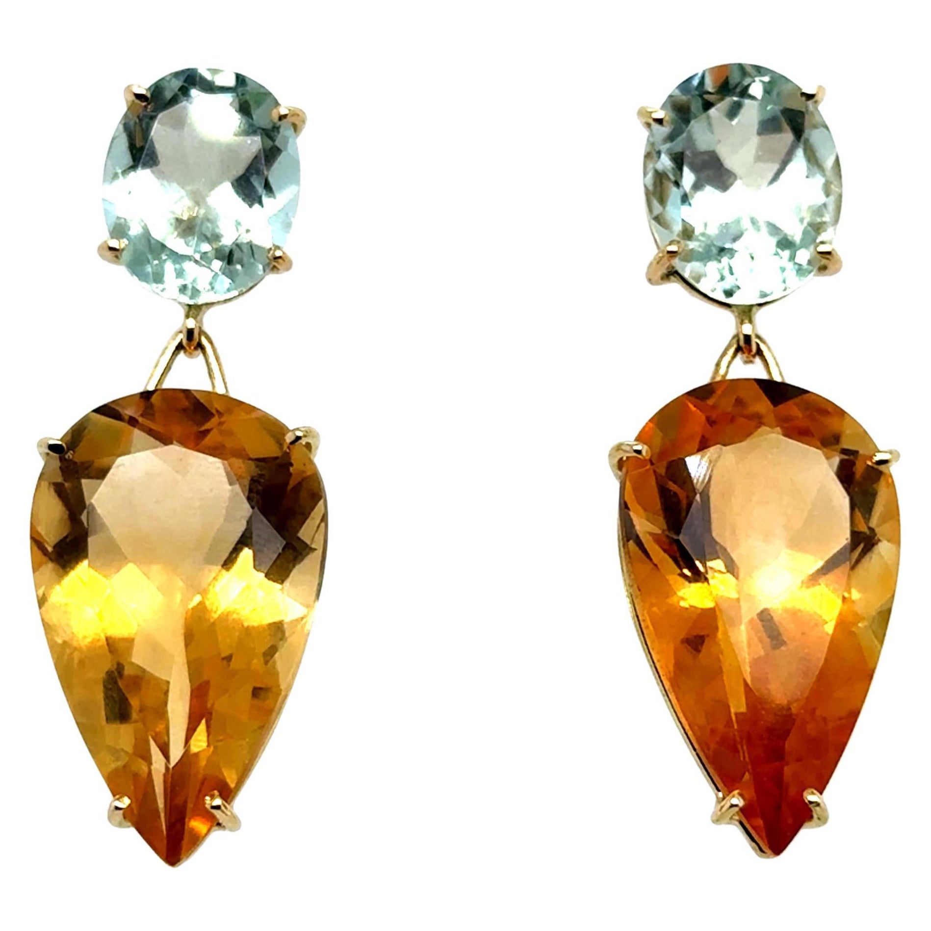 Earring Citrine Prasolite Yellow Gold 18 Carat