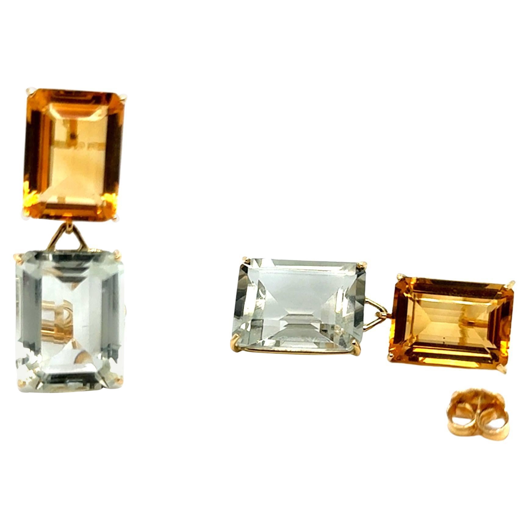 Earring Citrine Quartz Yellow Gold 18 Carat