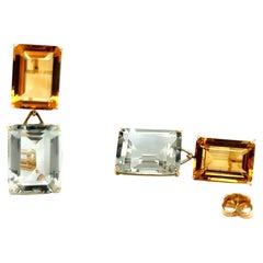 Earring Citrine Quartz Yellow Gold 18 Carat