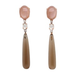 Earrings in Smoky Quartz, Black Agate Adorned with 0.32 Carat Diamonds