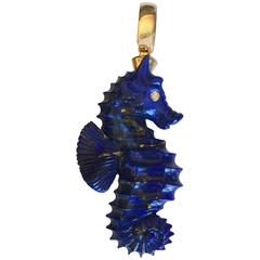 Lapis Lazuli Gold Beautiful Double Sided Seahorse Carving