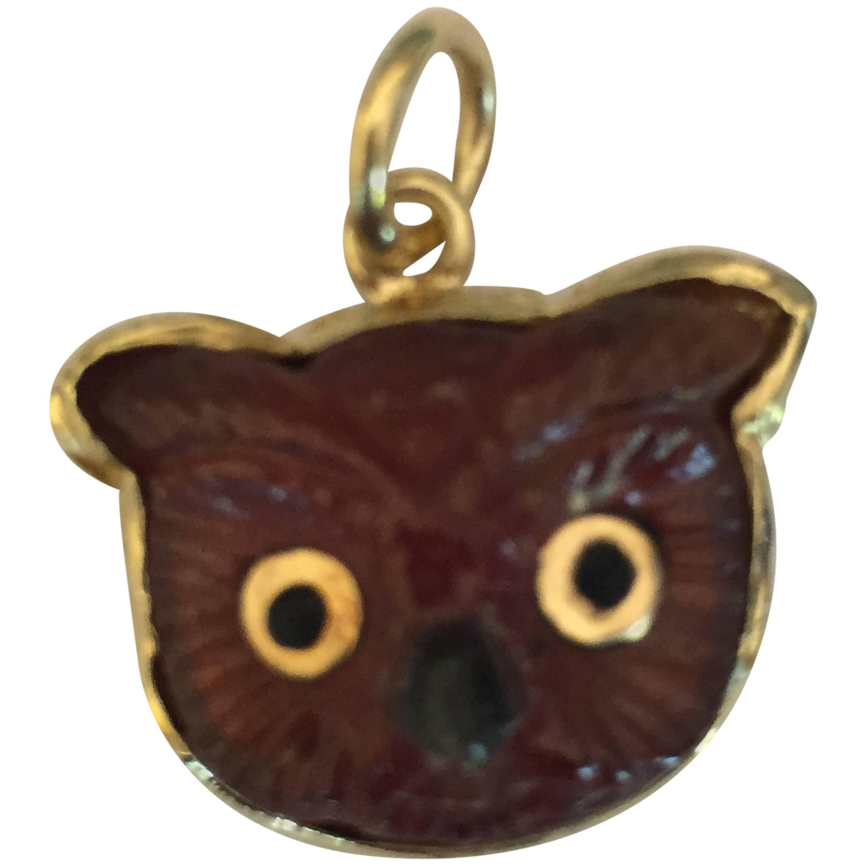 Brown Tourmaline Gold Owl Pendant