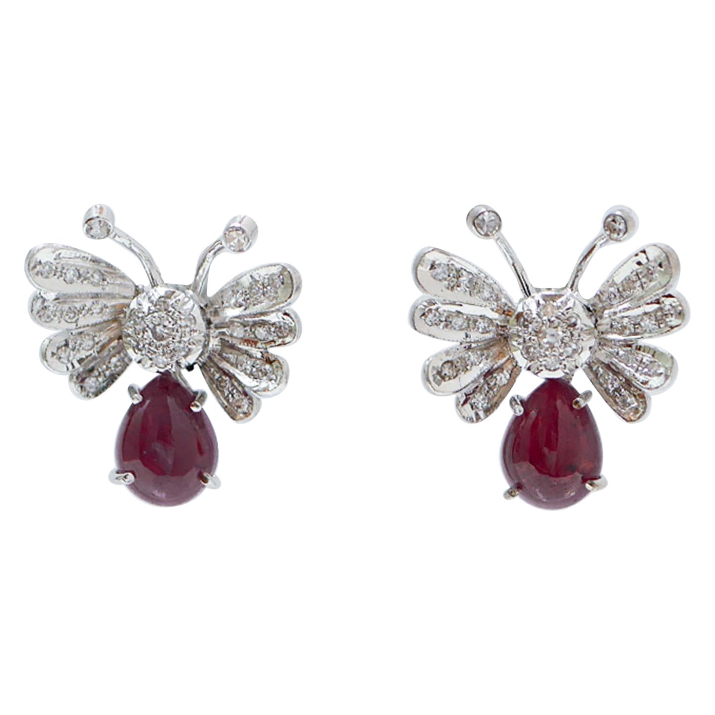 Rubine, Diamanten, Platin, Platin  Schmetterling-Ohrringe.