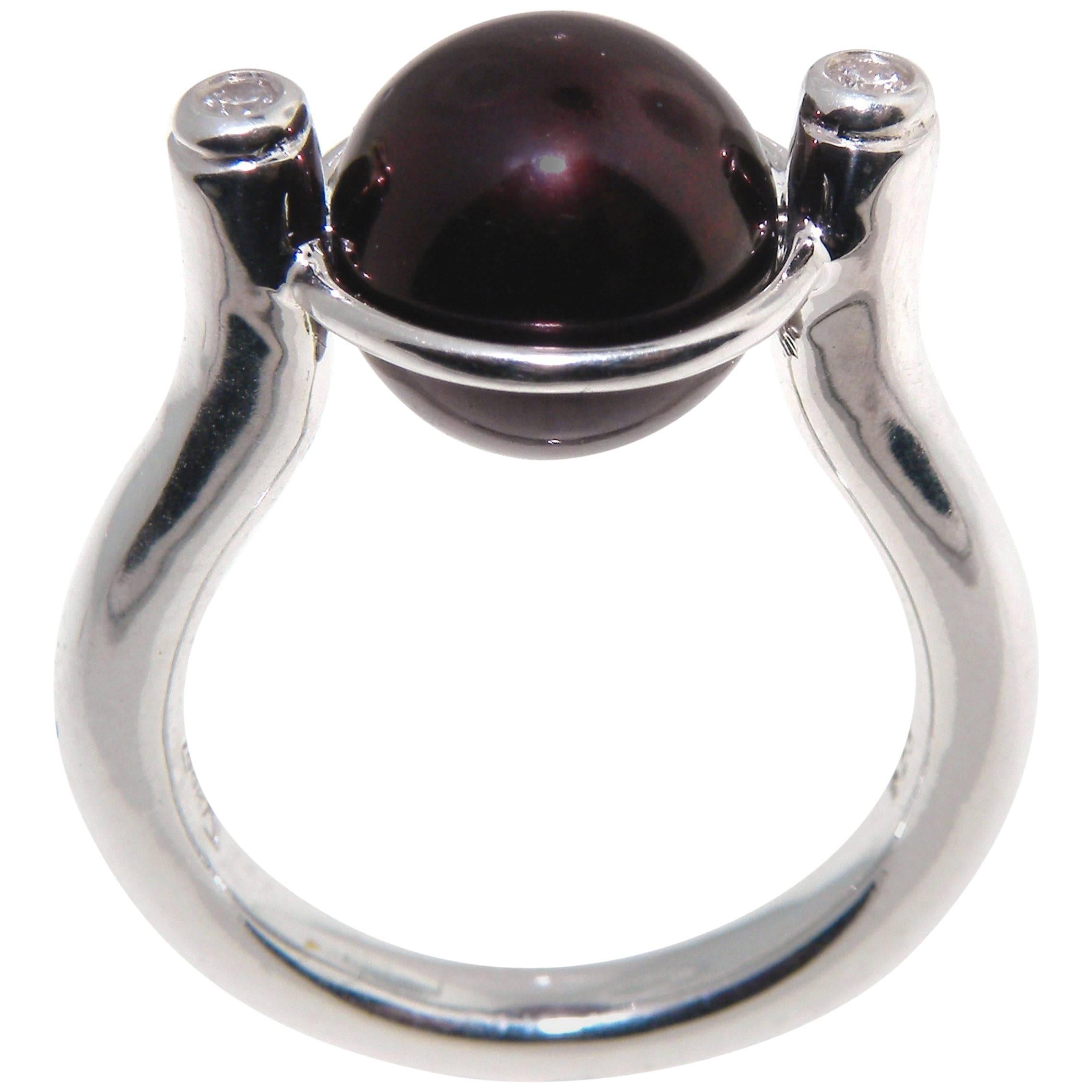Luscious Chocolate Pearl and Diamond Cocktail Ring Estate Fine Jewelry For Sale