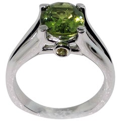 3.01 Carat Peridot Sapphire Sterling Silver Rhodium Ring