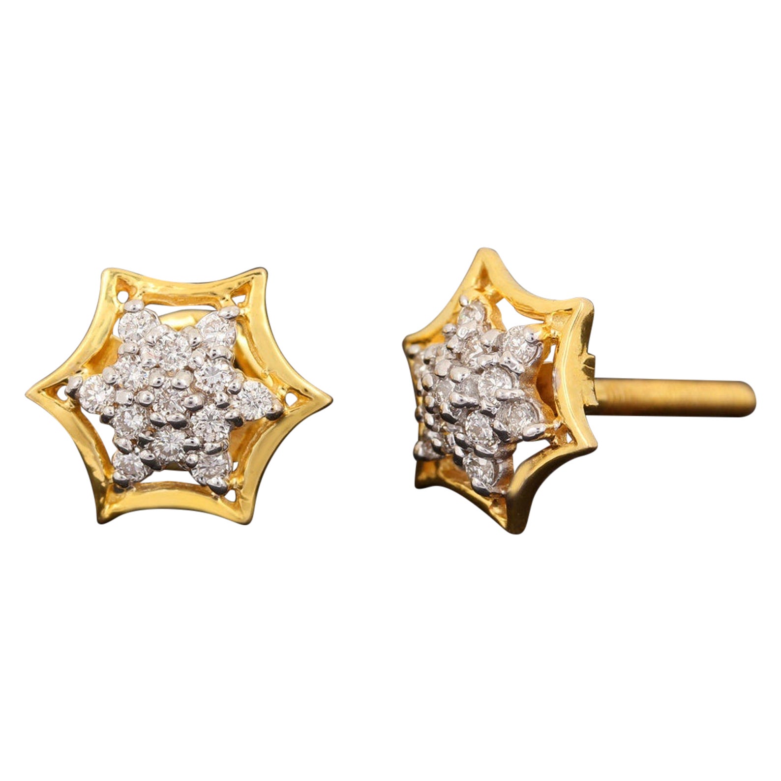 14k Yellow Gold Natural Pave Diamond Earring Elegant Studs Gift For Anniversary.