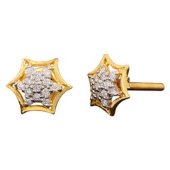 14k Yellow Gold Natural Pave Diamond Earring Elegant Studs Gift For Anniversary.