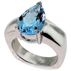 2,90 Karat Blauer Topas Diamant Solitär Ring Estate Fine Jewelry