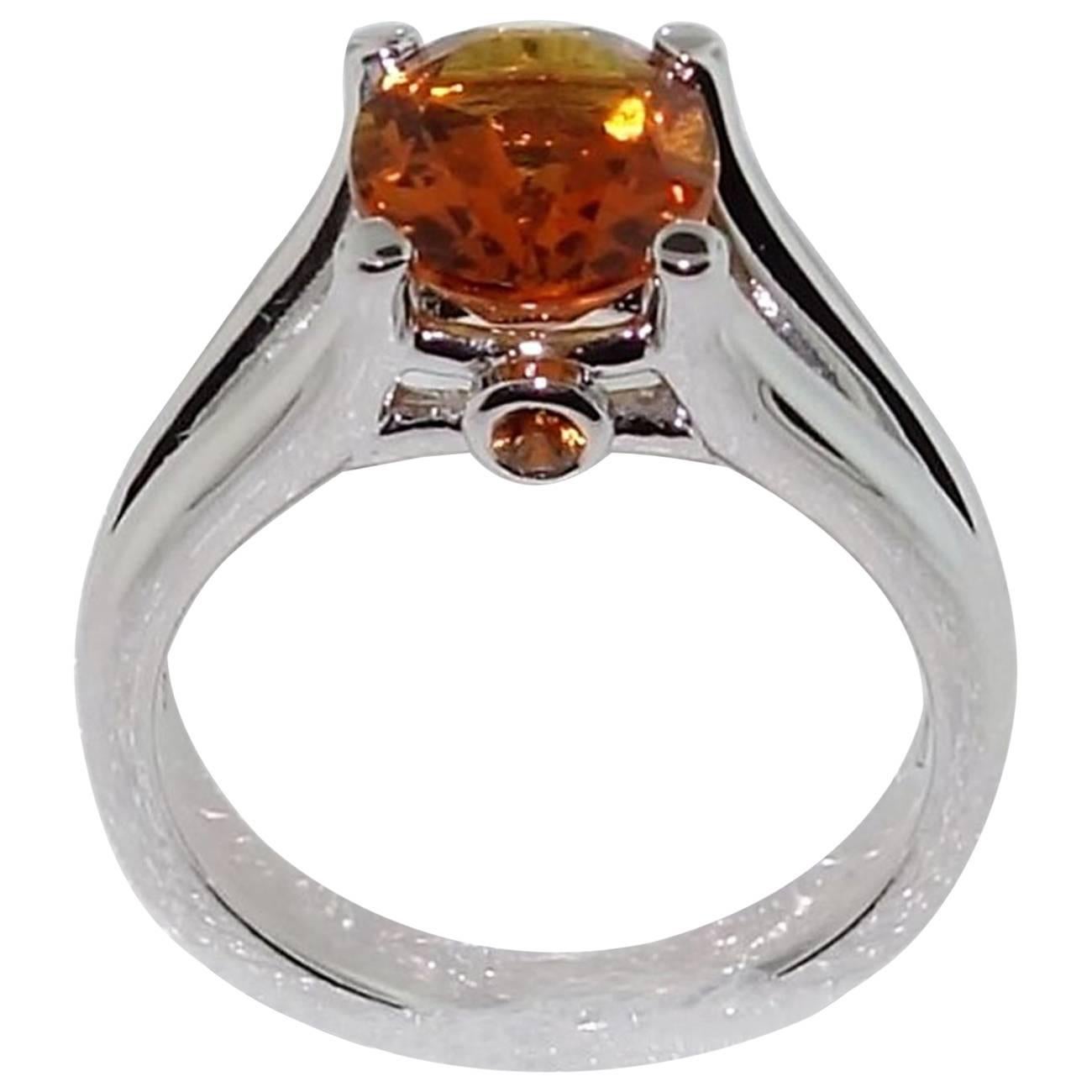 2.24 Carat Citrine Sapphire Sterling Silver Ring For Sale