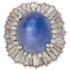 Star Sapphire Diamond Platinum Ballerina Ring circa 1950s