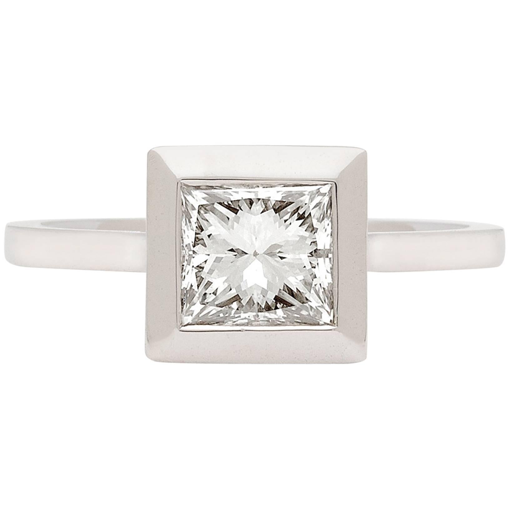 Custom 1.06 Carat GIA Princess Cut Diamond White Gold Ring
