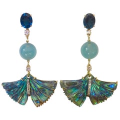 Michael Kneebone Topas Aquamarin Diamant Abalone Ginkgo Blatt-Ohrringe