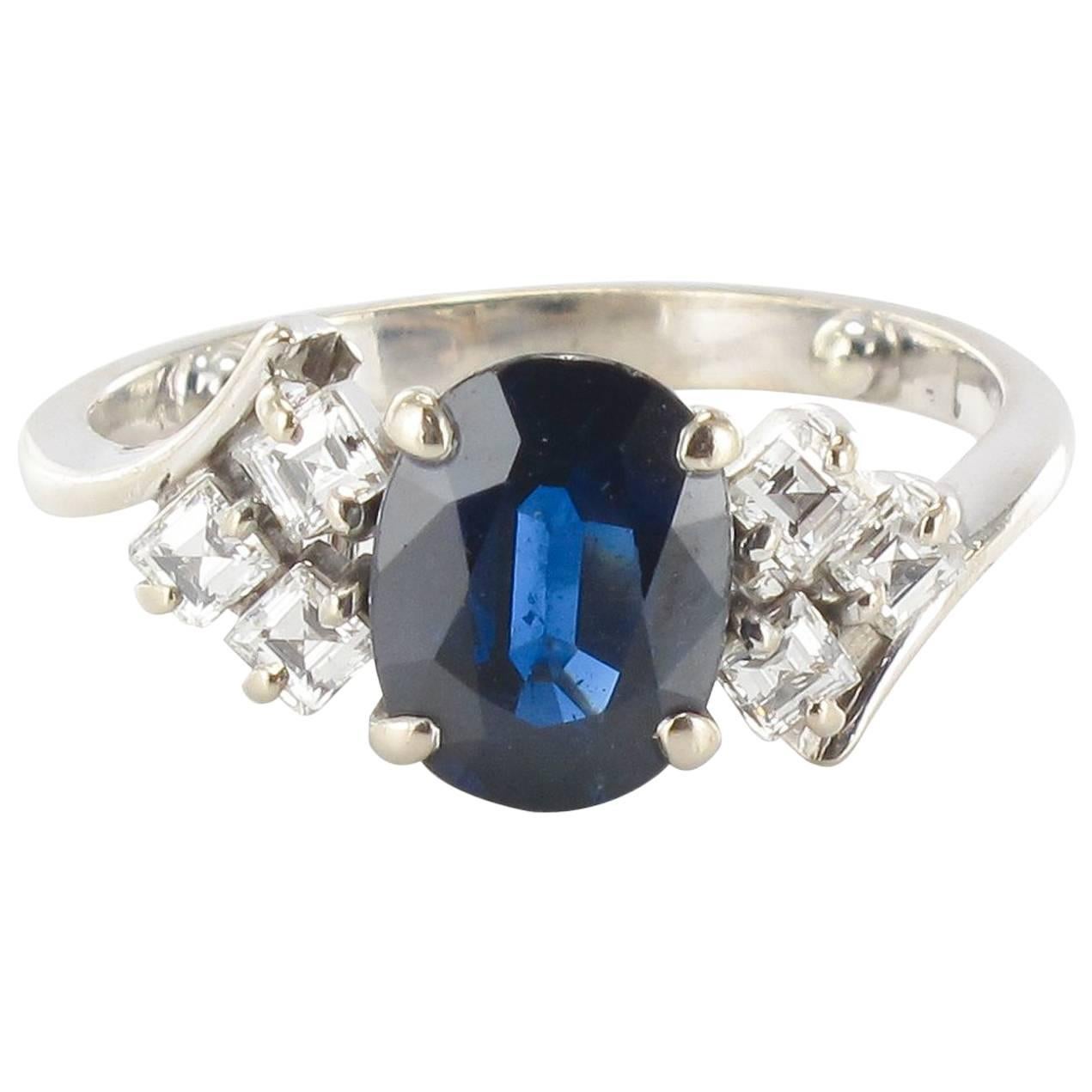 Modern Sapphire and Princess Cut Diamond Ring