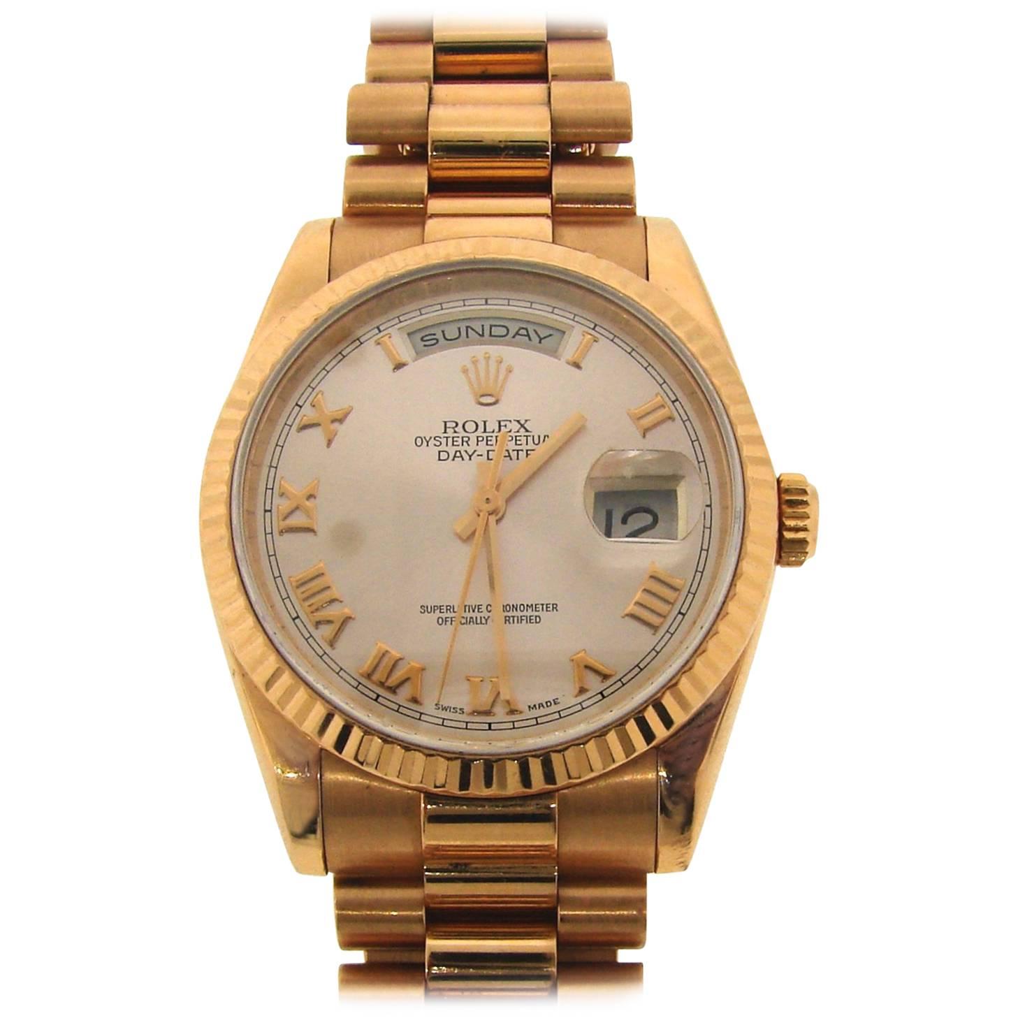 Rolex Rose Gold Oyster Perpetual Day-Date Wristwatch