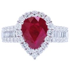 Pear Shape Ruby Diamond Halo White Gold Engagement Cocktail Ring 4