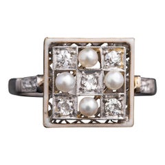 Art Deco Pearl, Diamond & Enamel Ring Circa 1930s