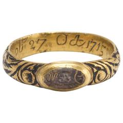 Antique Georgian Baroque Mourning Ring with Skull and Crossbones and Cipher
