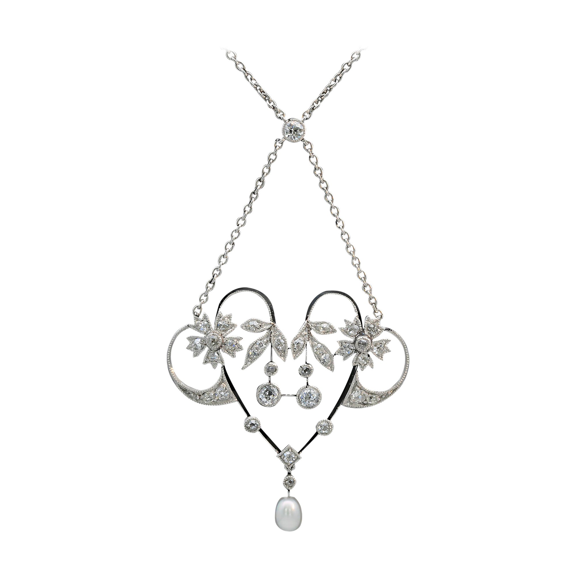 Belle Epoque Diamond & Pearl Necklet Circa 1910