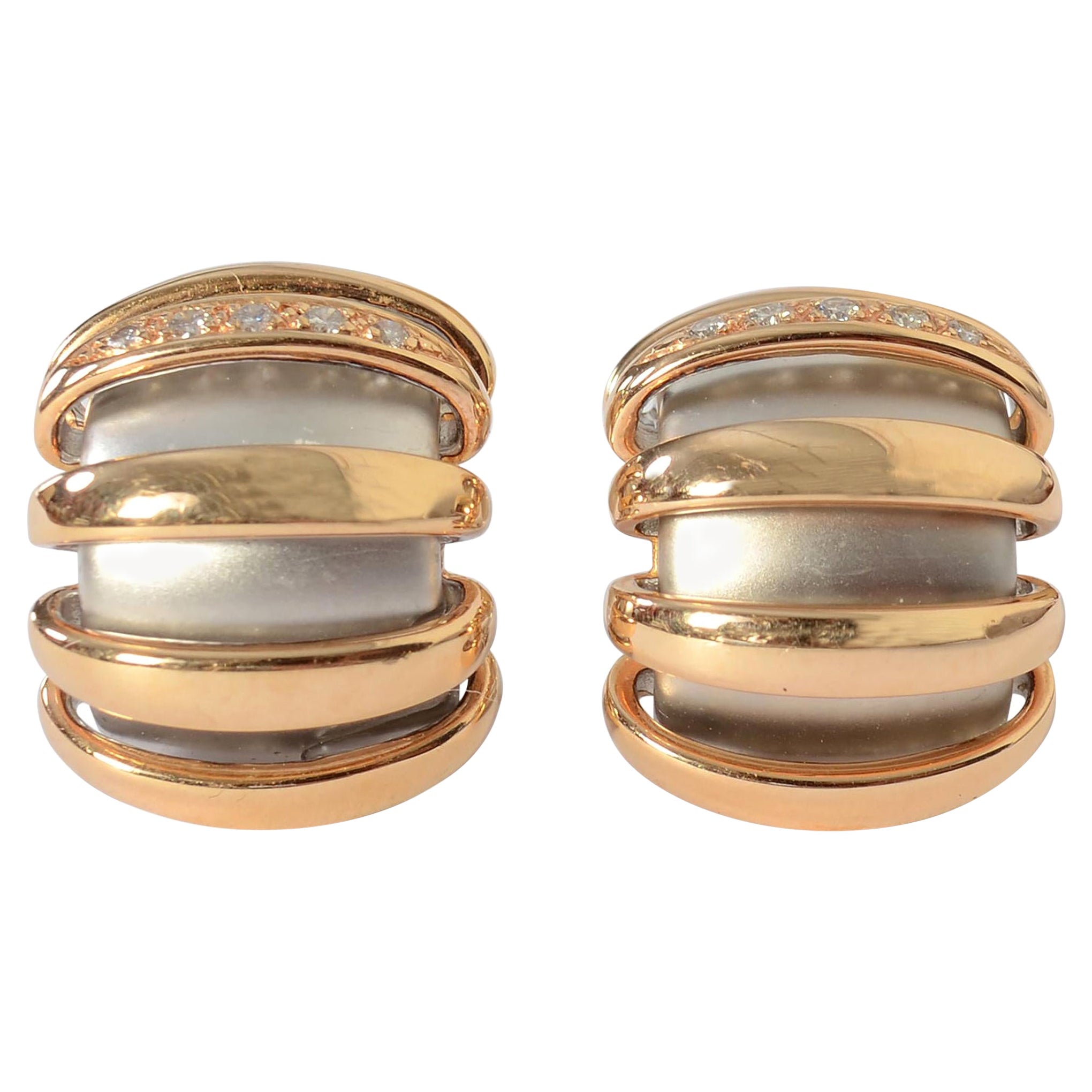 Yellow and White Gold Huggie Hoop Earrings with Diamonds