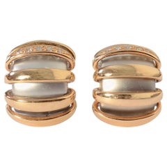 Yellow and White Gold Huggie Hoop Earrings with Diamonds