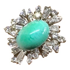 Persian Turquoise 2.5 Carat Diamond Ring Antique Retro Baguette Diamond Halo