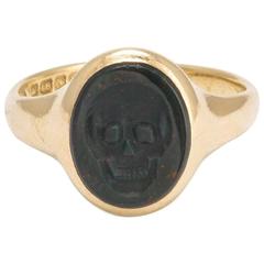 Antique Deakin & Francis Bloodstone Skull Intaglio Ring
