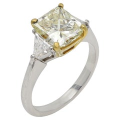 Quadratischer, 2,68 Karat natürlicher Diamant Großer Fancy Hellgelber Platin & 22 Karat
