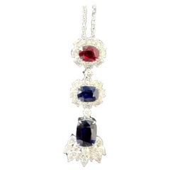 Gubelin Certified Burma No Heat Ruby Sapphire Diamond Platinum Pendant Necklace
