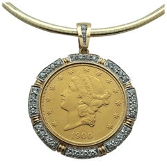1900 US Liberty Head Coin Set in Diamond 14 Karat Frame