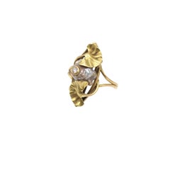 Antique Art Nouveau Gold Diamond Pearl Ring, 1925