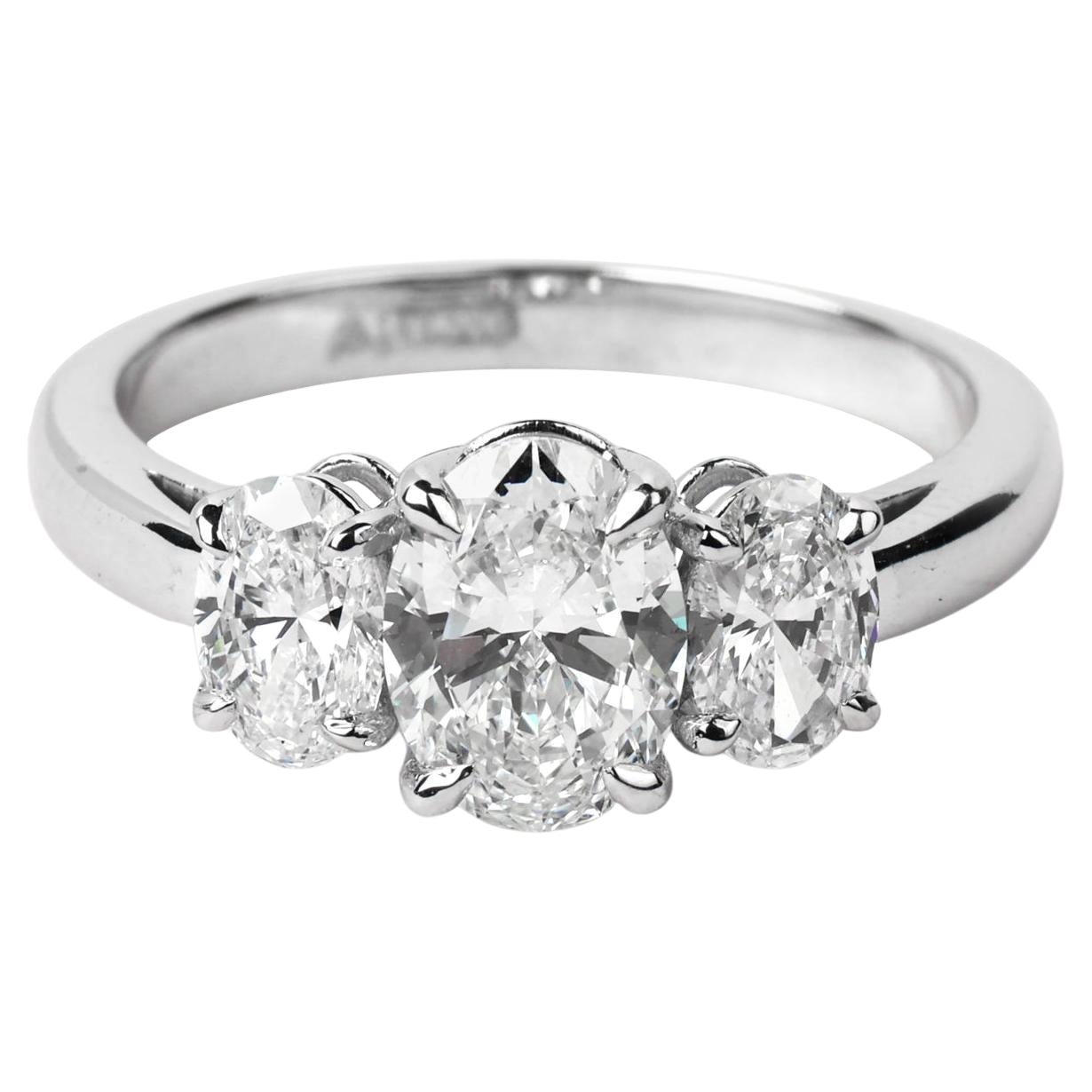 GIA Report Certified Oval Cut E VS 3 Stone 1.7 Carat  Diamond Ring 950 Platinum For Sale