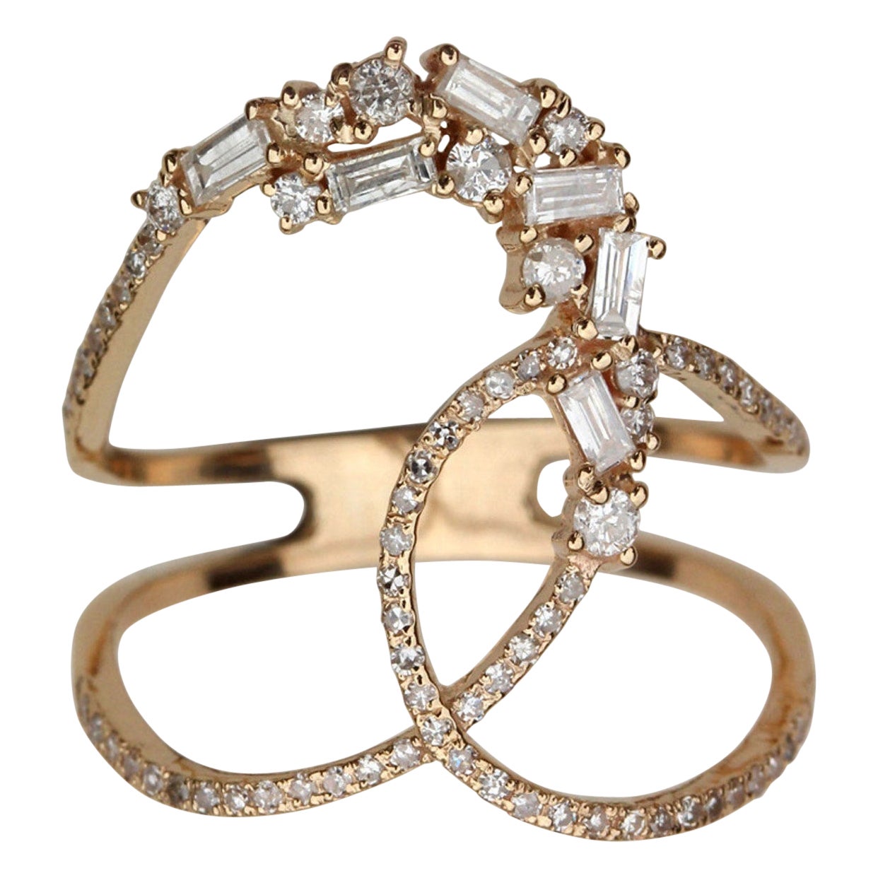 Natural Baguette Pave Diamond Ring 14k Gold Beautiful Anniversary Ring For Her.