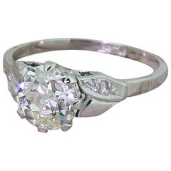 Vintage Art Deco 1.64 Carat Old Cut Diamond Platinum Engagement Ring
