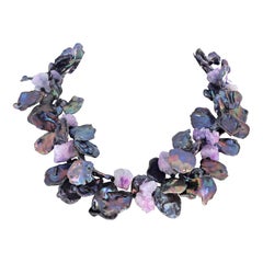 AJD Affascinante collana di perle naturali Keshi e quarzo druzy naturale rosa da 17 pollici