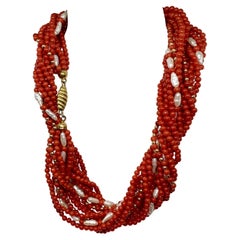 Senator Dianne Feinsteins Koralle Perle 18 Karat Gold Torsade Halskette 30 Zoll