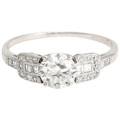 Art Deco Epaulet .85 Carat Old European Cut Diamond Engagement Ring