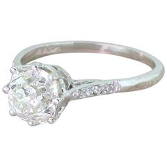Antique Art Deco 1.78 Carat Old Cushion Cut Diamond Platinum Engagement Ring