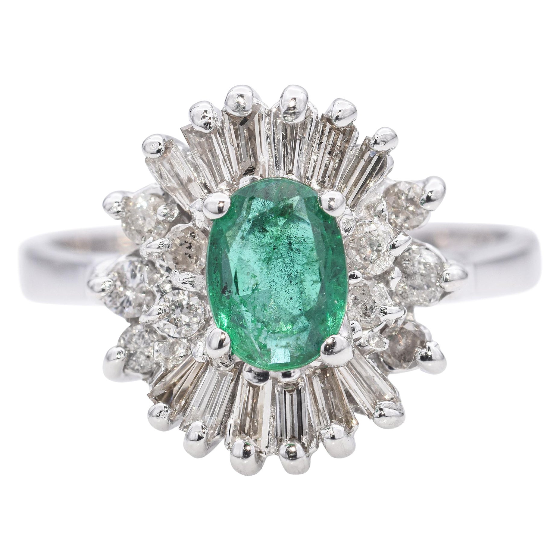 14k White Gold Emerald and Diamond Cocktail Ring