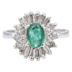 14k White Gold Emerald and Diamond Cocktail Ring