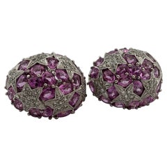 18k White Gold Pink Sapphire & Natural Diamond Stud/Clip On Earrings