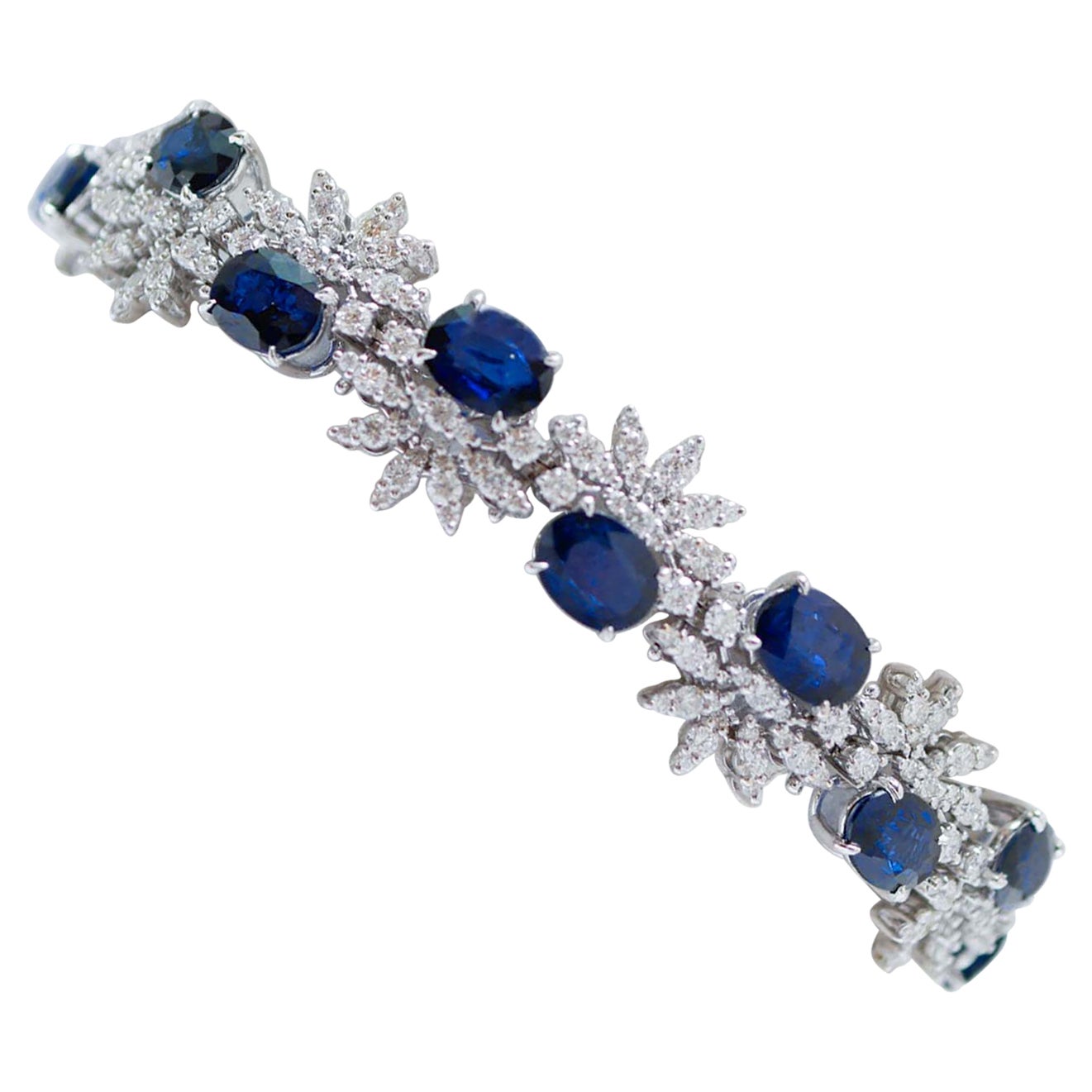 Sapphires, Diamonds, 18 Karat White Gold Bracelet.