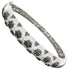 Black and White Diamond Pave White Gold Flower Bangle Bracelet
