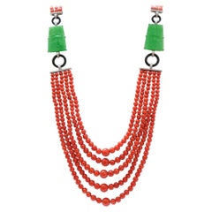 Corallo, onice, giada, diamanti, platino Collana.