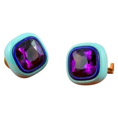 Boucles d'oreilles Améthyste Lapis Lazuli Turquoise Nacre Or jaune 18 carats